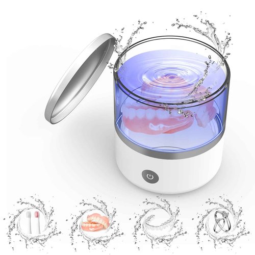 Voraiya Ultrasonic Retainer Cleaner with Transparent Tank, LED Atmosphere Light,45kHz Denture Cleaner Machine for Denture, Ring and Jewelry, Mouth Guard, Aligner, Night Guard, Braces