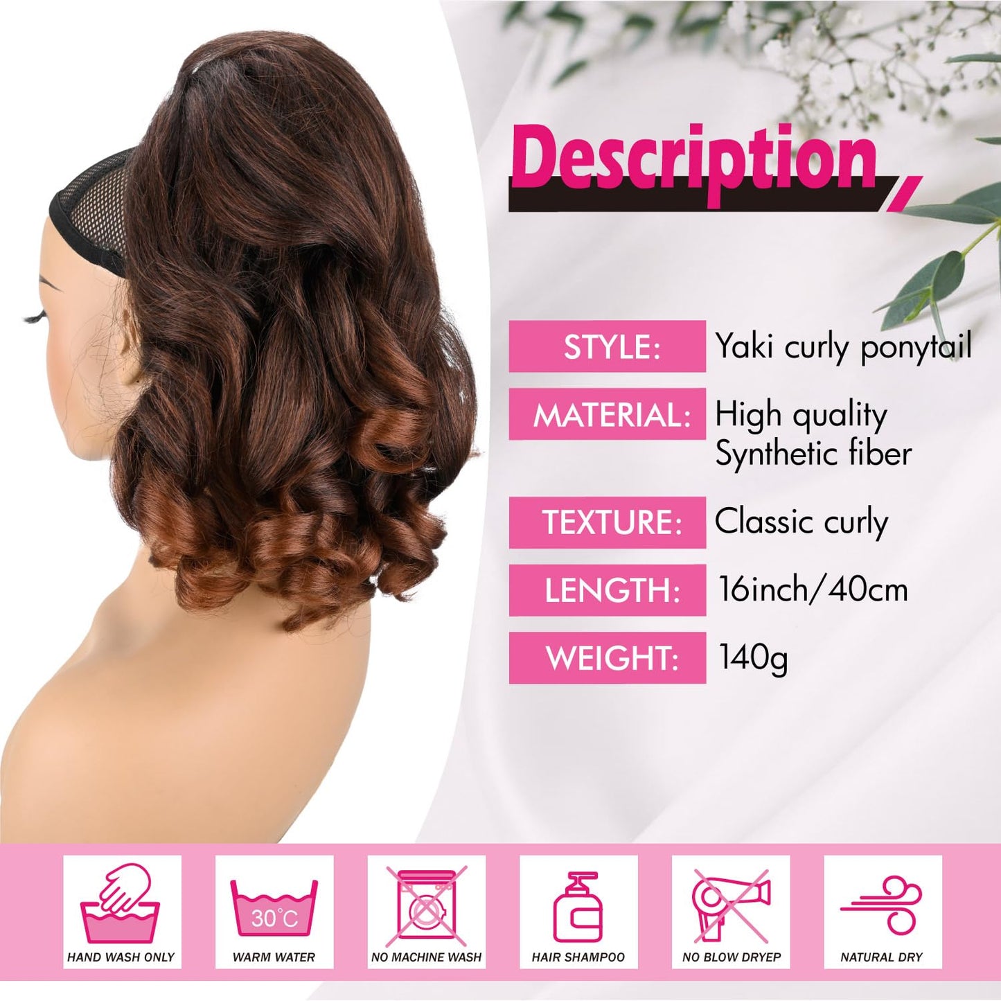 UAmy hair Curly Ends Kinky Straight Drawstring Ponytail for Women Synthetic 18inch Loose Curly Ends Long Yaki Ponytail For Daily Party Use(T1B/30)