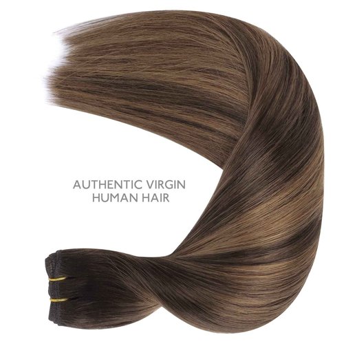 WENNALIFE Sew in Hair Extensions Real Human Hair, Weft Hair Extensions Human Hair 16 Inch 80g Balayage Dark Brown to Chestnut Brown Hand Tied Weft Straight Extensiones De Cabello Hmano