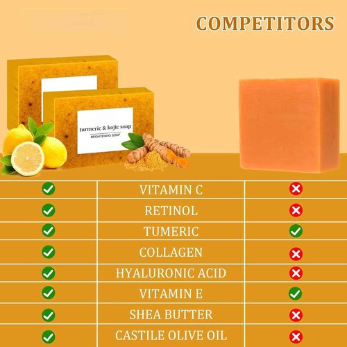 Turmeric Soap + African Net Sponge, Lemon Turmeric Kojic Soap Bar for Spots Remover, Organic Skin Care Soaps for Face and Body, Evens Skin Tone Exfoliator Deep Cleansing Moisturizing