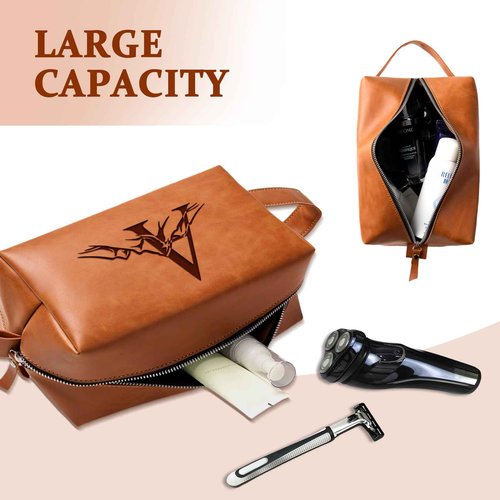 Aganmi Personalized Gifts Travel Toiletry Bag for Men Engraved Initial PU Leather Waterproof Shaving Bag for Toiletries Accessories Fathers Day Birthday Gift for Men Dad Husband Son, Light Brown I