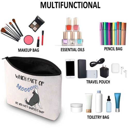 G2TUP Husky Lover Gift - Aroooooooo Do You Not Understand Makeup Bag - Husky Mom Cosmetic Bag - Zipper Travel Bag (White)