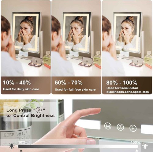 Kottova Lighted Makeup Mirror, Hollywood Vanity Mirror with Lights, Three Color Modes, Smart Touch Control, with Detachable 10X Spot Mirror, Metal Frame, 360° Rotation（14.1in,White）