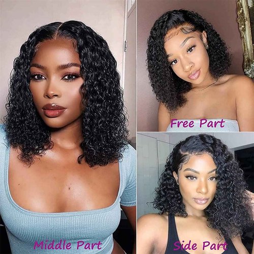 Tascal Bob Wig Human Hair 13x6 Deep Curly Lace Front Wigs Human Hair 180% Density Short Bob Wig Pre Plucked with Baby Hair Glueless Curly Wigs for Black Women(12 Inch)