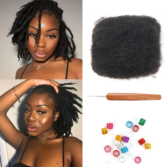 Afro Kinky Bulk Human Hair for Dreadlock Extensions Repair Locs, Twists Braids 10 Inch 30g/Bundle Tight Afro Kinky Bulk Hair 100% Human Hair can be bleached and dyed (10 Inch Natural Black Pack of 1)