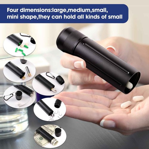 Outus 3 Pcs Metal Container Portable Sealed Container Bottles Aluminum Alloy Case Waterproof Jar Travel Bottle with Key Chain for Outdoor Camping Trip (Black,Blue,Gray)