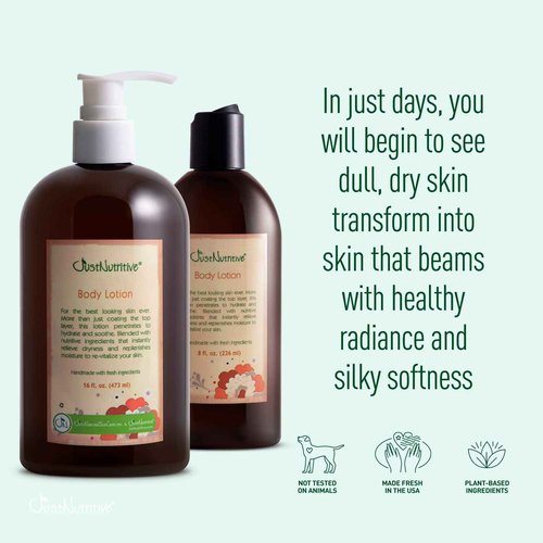 Just Nutritive Body Lotion - Best Lotion for Your Body With Skin Loving Goodness - Tucuma butter and Black Currant Seed oil nourish and replenish your skin - 16 Oz
