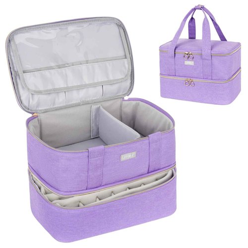 LEFOR·Z Nail Polish Organizers and Storage,Double-Layer Nail Polish Carrying Case Bag Holds 40 Bottles(15ml-0.5 fl.oz) and Nail Lamp,Nail Supplies
