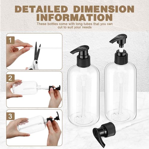 Gandeer 8 Pcs Plastic Pump Bottles Empty Lotion Bottle with Pump Refillable Dish Soap Dispenser Portable Hand Soap Dispenser Shampoo Lotion Container for Oil Liquid Soap(Clear,16 oz)