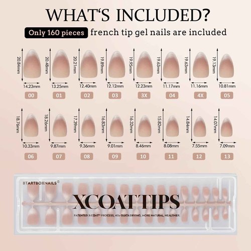 BTArtboxnails X-coat Tips Cat Eye Nails - French Tip Press On Nails, Medium Almond Soft Gel Nail Tips, Soak Off Acrylic Fake Nail Extensions