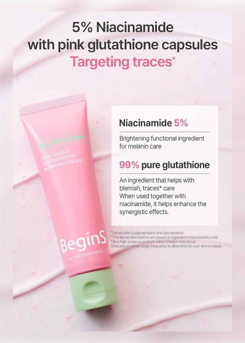 BeginS by JUNGSAEMMOOL Pink Guava Glutathione Blemish Cream 1.7 Fl Oz, Facial Moisturizer with 99% Pure Glutathione, Niacinamide and Vitamin C, Lightweight Hydration, Korean Skincare for Daily Use