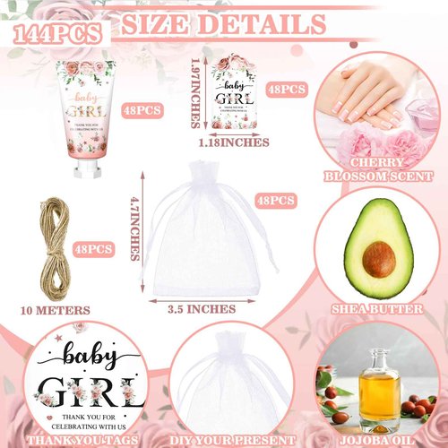 Dansib 48 Sets Christmas Baby Shower Hand Cream Gift Winter Party Favors for Guests Gift Bulk Mini Travel Size Hand Lotion Set for Guests(Baby Girl)
