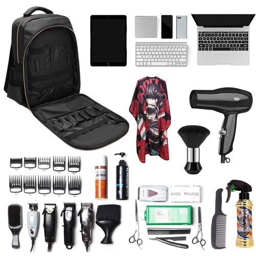 Barber Supplies Clippers Backpack for Hairdresser, with Barber Cape & Barber Brush, Large Travel Bag Zipper, Water Proof Barber Accessories of Professional Hair Cutting Tools Backpack