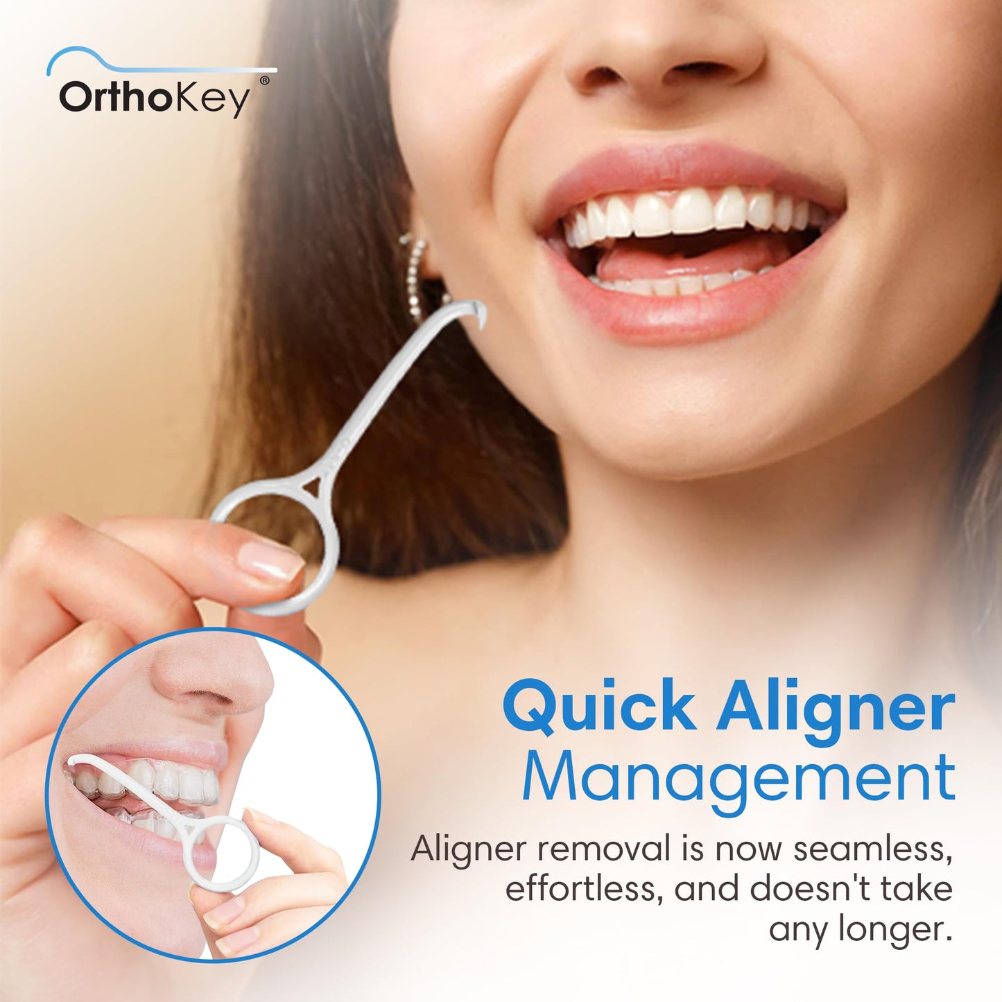 OrthoKey Clear Aligner Removal Tool - Dental Grade Invisalign Remover for Invisible Braces, Retainers, and Aligners, White (4-Pack)