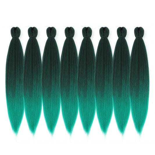 DIFUNEE Pre-stretched Braiding Hair - 16 Inch 8 Packs Ombre Green Short Braiding Hair For Twist or Box Braids, Yaki Texture Hot Water Setting Synthetic Braiding Hair Extensions (16 Inch, T-Green-8P)