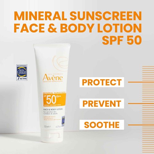 Avène Mineral Sunscreen Broad Spectrum SPF 50 Face and Body Lotion 4.23 Fl Oz