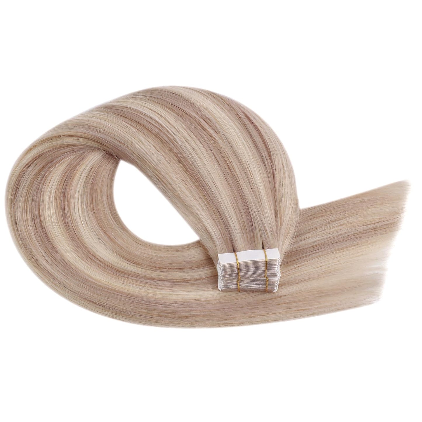 Ugeat Tape in Hair Extensions Real Human Hair Blonde Hair Extensions Tape in Ash Blonde Highlights Bleach Blonde Human Hair Invisible Tape in Extensions for Short Hair 10Inch 20pcs 30G