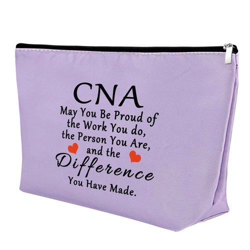 CNA Gift Certified Nursing Assistant Gifts Makeup Bag Gifts for CNA Medical Nurse Appreciation Gift for Women CNA Week Gifts Thank You Gift Retirement Birthday Gift Cosmetic Bag Zipper Pouch（Purple）
