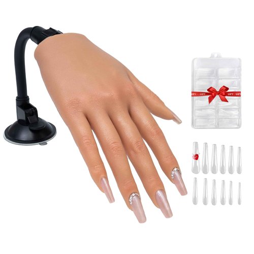 Veikmv Practice Hand for Acrylic Nails,Realistic Silicone Professional Mannequin Hand,with Flexible Fingers for Acrylic Nails,Nail Art Training,Ideal Practice Tool for Manicure Beginners