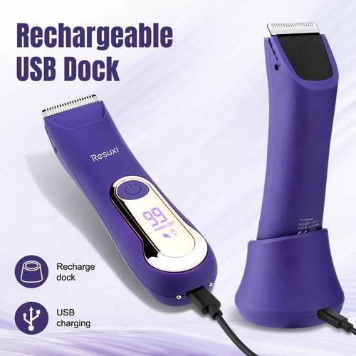 RESUXI Electric Bikini Trimmer for Women,Pubic Hair Trimmer Ceramic Blade Electric Razors Shaver for Underarm Leg Arm Body Hair Private Area,Wet/Dry IPX7 Waterproof Rechargeable LCD Display LED Light