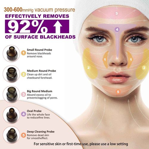 Blackhead Remover Vacuum with Heating, Blackhead Extractor 3 Adjustable Suction Levels 9 Modes, Pore Vacuum Blackhead Suction Remover, Comedone Extractor Kit for Deep Pore Cleaning (Golden)