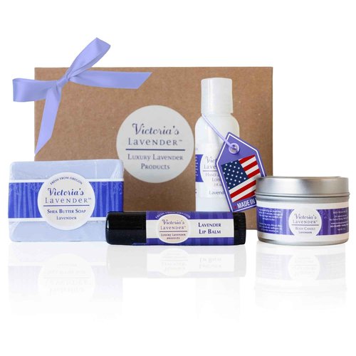 Victoria's Lavender Gift Set - Handmade Soap, Hand & Body Lotion, Lip Balm, Body Candle Luxury Lavender Products, Ideal Pamper Gifts for Women & Spa Gift - Made in the USA Lavender Set