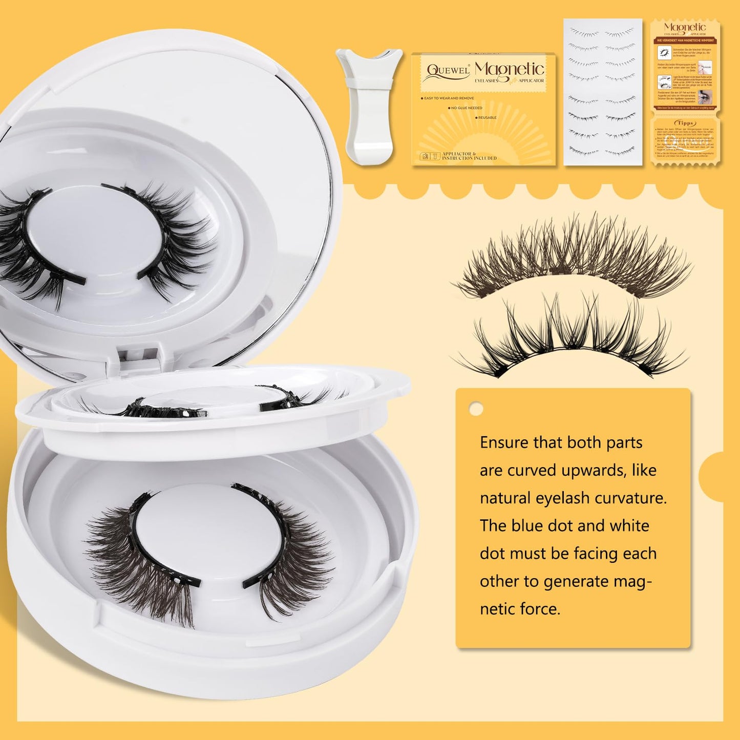 QUEWEL Magnetic Eyelashes Natural Look, 1 Pair Reusable Magnetic Eyelashes with Applicator, No Glue Needed Manga Eyelashes Magnetic Lashes Kit, Easy to Wear and Remove(Magnetic Lashes-D)