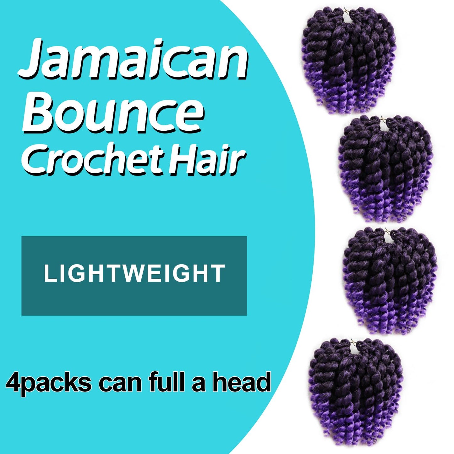 8 Inch Jamaican Bounce Crochet Hair 22 Strands Jumpy Wand Curl Crochet Hair 4 Packs Curly Crochet Hair for Black Women (8 Inch 4 Packs, T1B-Purple)