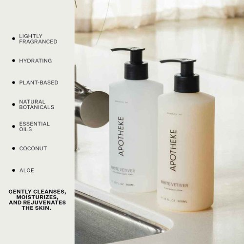 APOTHEKE Liquid Hand Soap, White Vetiver - 10 Fl Oz Hydrating Handsoap with Premium Fragrance Oils Gently Cleanses, Moisturizes & Rejuvenates Skin - Scented Hand Wash for Kitchen & Bathroom