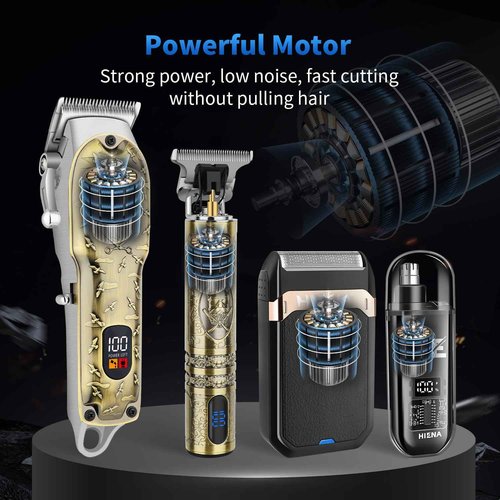 HIENA PRO Hair Clippers for Men Professional, Cordless Barber Clipper and T-Blade Beard/Hair Trimmer Set, Electric Razor Foil Shaver Nose Trimmer Barber Kit, Men's Hair Cutting Kit (814 Set)