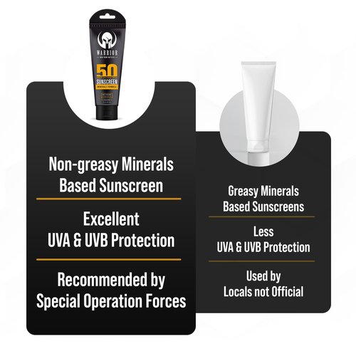 WARRIOR - WIN YOUR BATTLES- SPF 50 Sunscreen Lotion - 80 Minutes Water Resistant, Reef Safe, Unscented Lotion Non-Nao Zinc & Non-NanoTitanium Sunscreen with Mineral Formula - 3 Fl Oz - Pack of 2
