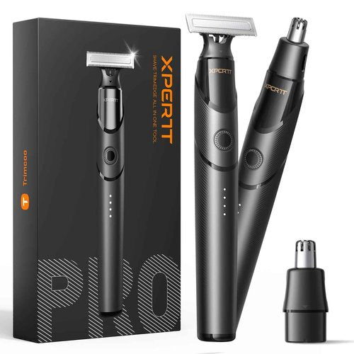 [2025 Upgraded] Body & Nose Hair Trimmer Kit, [All-in-One] Travel Beard Electric Shaver for Men, USB-C Fast Charging, Rechargeable Painless Razor Cordless Waterproof Wet/Dry, Black(Solo)
