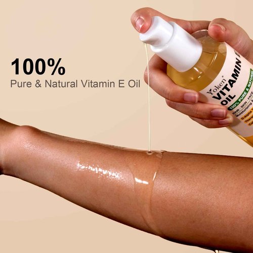 Yoken Organic Castor Oil in Glass Bottle 16 fl oz & Vitamin E Oil 8 fl oz Set | 60,000 IU Vitamin E oil for Scars Skin, Hexane Free Cold Pressed Castor Oil for Hair, Eyelashes, Face, Body Moisturizer