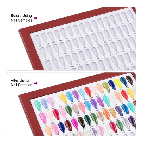 NMKL38 320 Nail Colors Chart Nail Gel Polish Display Book with 480 False Nail Tips Professional Salon Nail Color Swatches Nail Practice Card Board (Red)