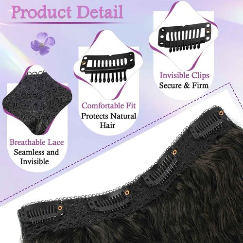 HAFTALUV Kinky Straight Clip in Hair Extensions 130g 6Pcs Protein Fiber Close to Human Hair Clip in for Black Women Full Head Double Weft 20inch #4