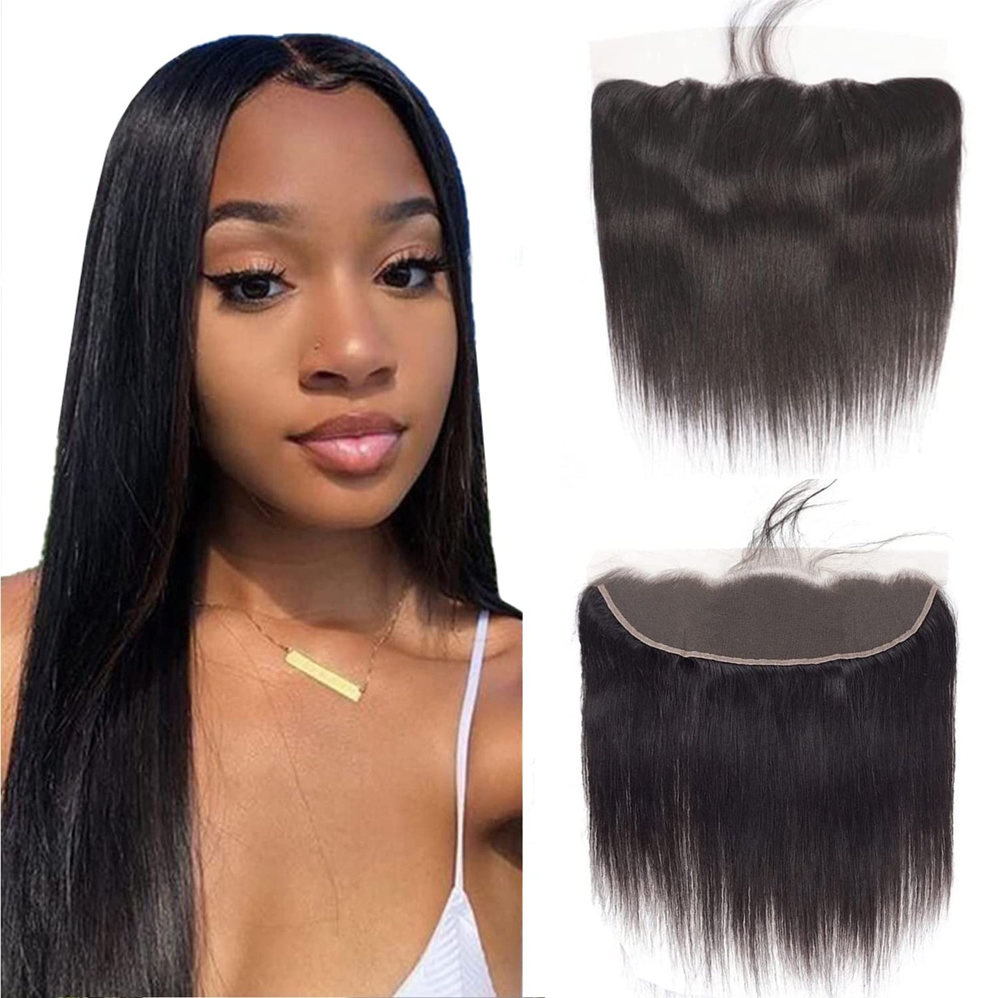 Selina Straight Lace Closure 13x4 Hd Lace Frontal Closure Transparent Lace Frontal Closure Brazilian Straight Human Hair Natural Black Hair Color（12Inch,13x4 Straight）