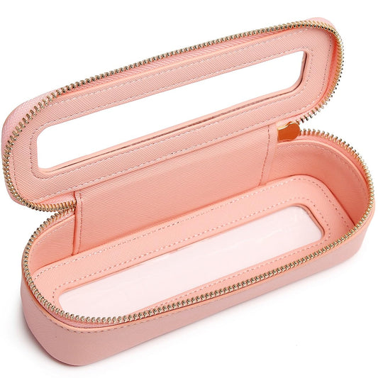 Pinkmik Clear Makeup Bag Portable Brush Bag transparent Travel Cosmetic Case Clear Toiletry Makeup Bag with Zipper for Women (B/Pink,slim)