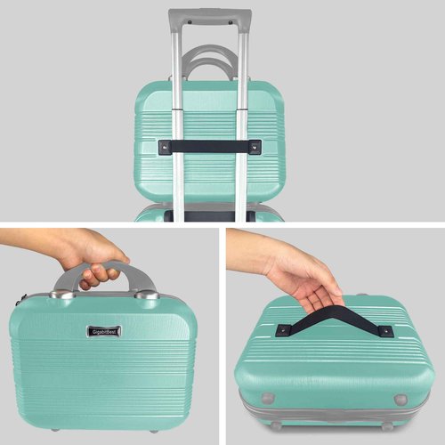 14" Portable Hard Shell Makeup Travel Case - Stylish PC+ABS Cosmetic Organizer for Women - Scratch-Resistant, Elastic Strap, Mini Suitcase - Perfect for Romantic Gifts（Opal Green）