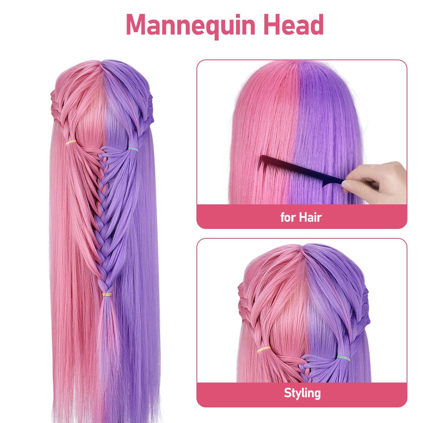 Mannequin Head with 70% Real Hair, TopDirect 26" Hair Mannequin with Hair Manikin Head Practice Cosmetology Hair Doll Head Side Part Styling Hairdressing Training Braiding with Clamp Holder & Tools