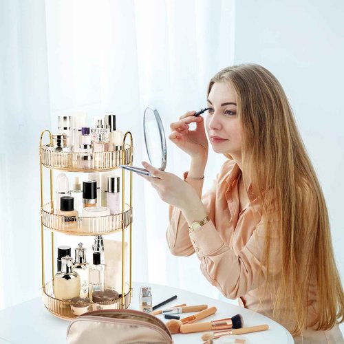 Cididu 360 Rotating Makeup Organizer, 3 Tiers Plastic Bathroom Spinning Holder Rack, Round Lazy Susan Organizer, Large Capacity Countertop Shelf for Cosmetics, Perfume, Skincare, Spice, Toiletries