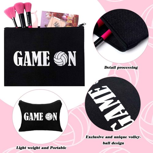 Irenare 30 Pcs Volleyball Cosmetic Bag Gifts for Women Stuff Volleyball Players Teams Travel Pouch Canvas Makeup Bags for Team Gifts(Black, White,Volleyball)