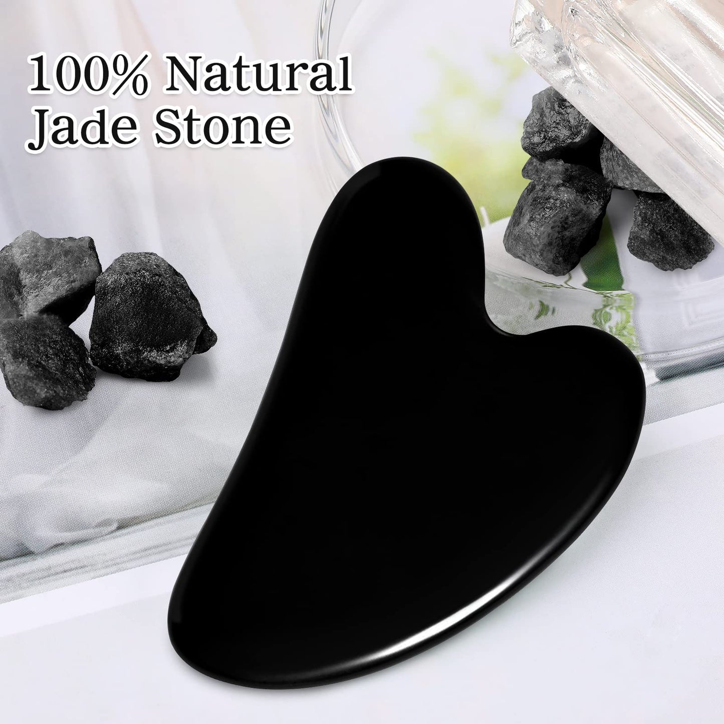 rosenice Gua Sha Facial Tools Black Guasha Tool Gua Sha Jade Stone for Face Skincare Facial Body Acupuncture Relieve Muscle Tensions Reduce Puffiness Festive Gifts