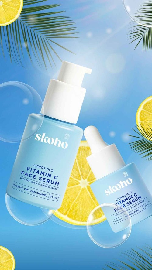 SKOHO Organic Vitamin C Face Serum with 98.932% Naturality | Reduces dark spots & Hyper Pigmentation | Licorice, Natural Peptides, Vitamin C | 30ml, Natural
