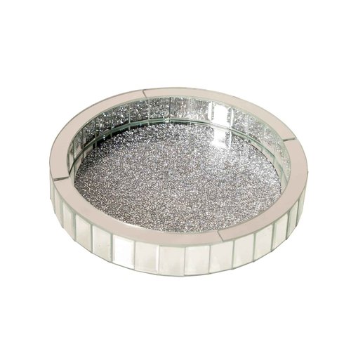 12in Round Rotating Organizer Tray,Silver Mirror Glass Coffee Table Tray,Table Centerpieces Decorative Trays for Home Decor,Living Room, Modern Decorative Trays, Centerpiece Trays