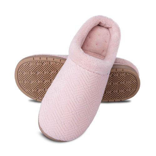 Isotoner Women's Indoor/Outdoor Slip-on Diamond Microterry Gemma Clog Slippers with Memory Foam Comfort, Evening Sand, 7.5-8