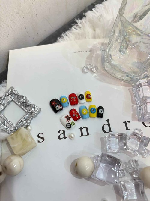 SIMAYKUWA 3D Nail Stickers for Pool & Dice Design - Cartoon Style Press-on Nail Art Decals (2 Sheets) - Cute Textured Manicure DIY Accessories