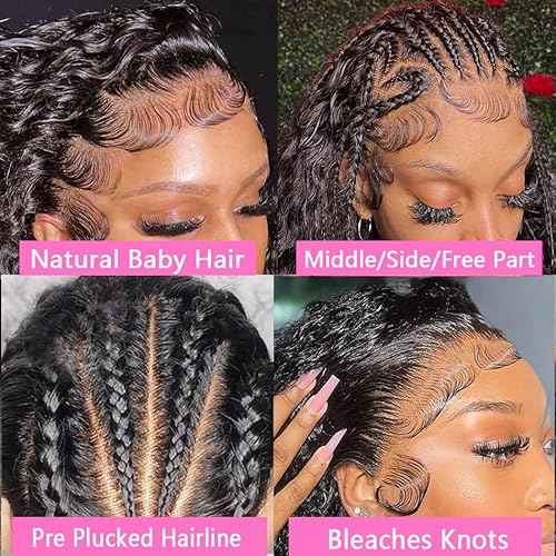 Deep Wave Lace Front Wigs Human Hair 13x6 HD Transparent Human Hair Lace Front Wigs Pre Plucked Deep Curly Human Hair Glueless Wigs for Women 200% Density Deep Wave Frontal Wigs with Baby Hair 26 Inch