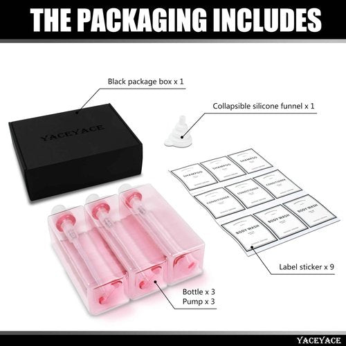 YACEYACE 22oz Set of 3 Travel Shampoo and Conditioner Dispenser, Empty Soap Dispenser, Pink Refillable Bottles