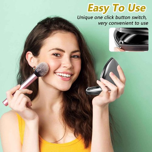 EYIWEITING Mini Heart Compact Mirror,Compact and Beautiful, Portable 1X/2X Magnifier, Sturdy, Perfect for Gifts (Pearl Black)
