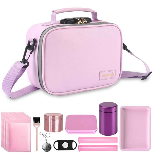 Gosstek PU Leather Storage Bag with 10 PCS Accessories, Portble Organizers Locking Box Case and Great Gift for Women, Childproof Storage Container Box 9 X 6 X 4 Inches (Pink)